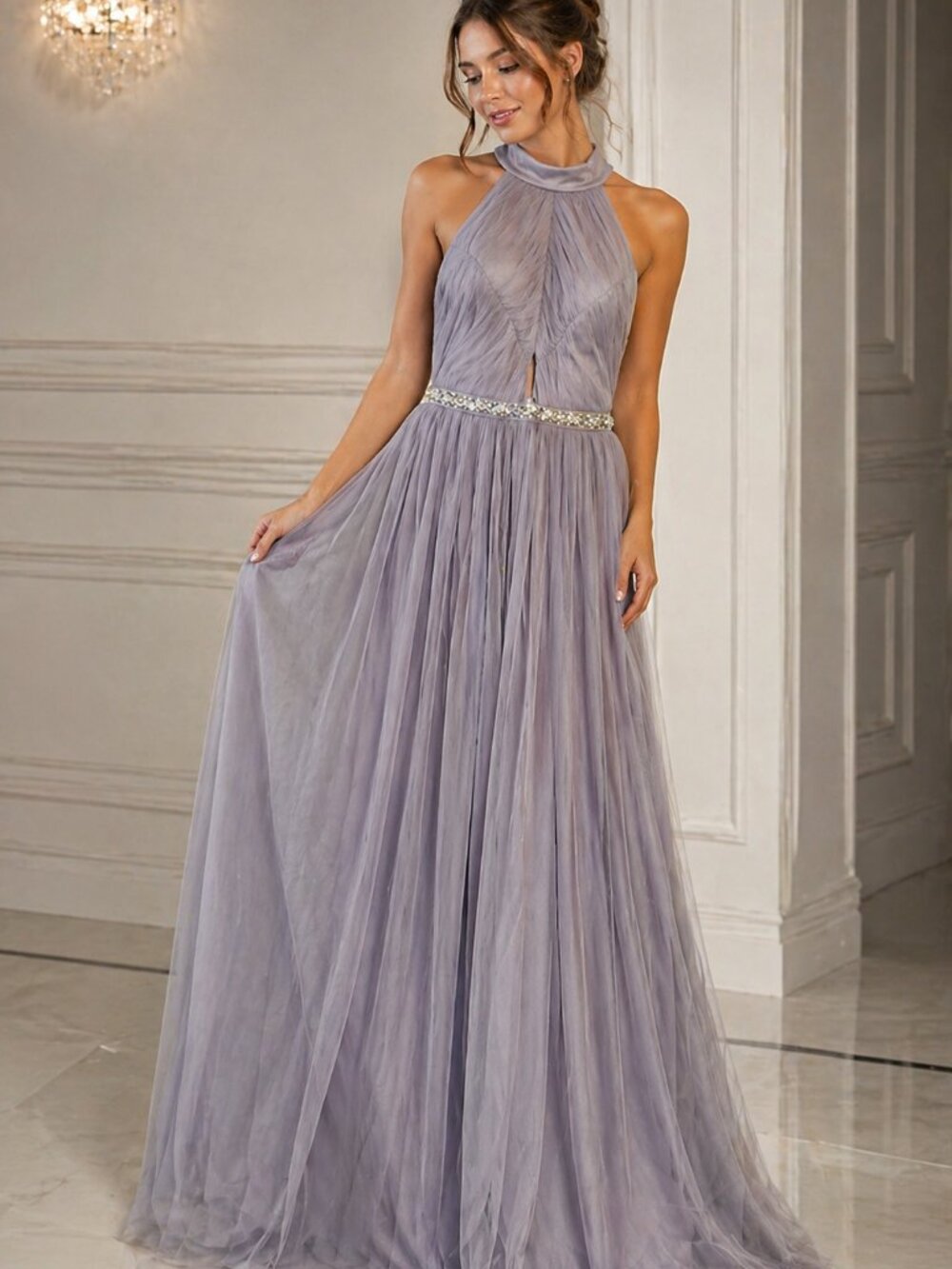 ASOS Lavender Tulle Maxi Dress Sz 10 Beaded Sequin Formal Prom Gown NEW